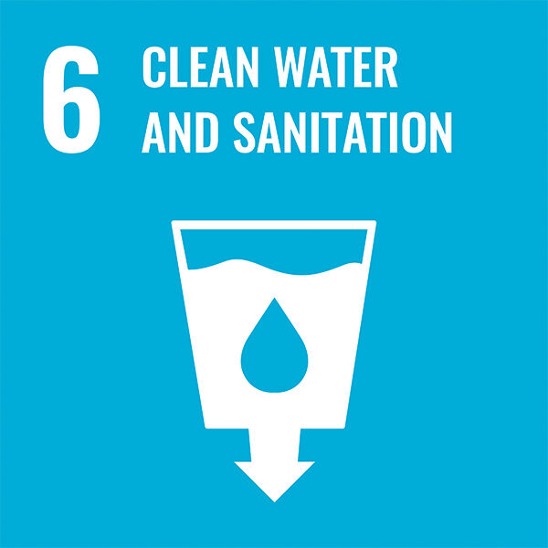 #6 clean water and sanitation with icon in blue
